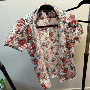 Betabrand Floral and Butterfly Button-Down Shirt, Men's XS